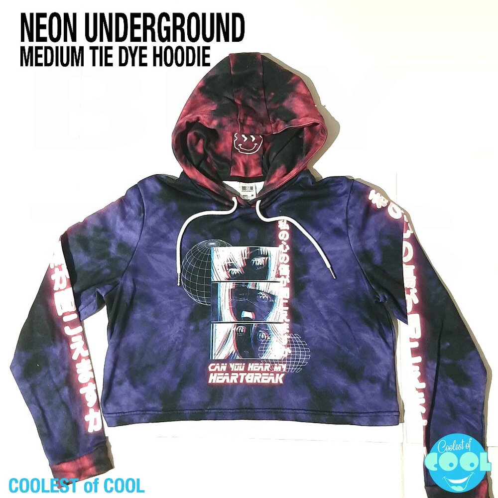 Anime hoodie womens size Medium purple tie dye cropped pullover NEON Underground